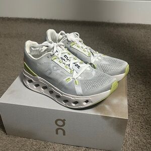 On Running Gray and Lime Athletic Shoes